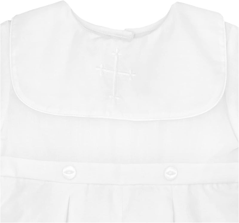 Petit Ami Baby Boys' Hand-Embroidered Cross Christening Romper, White - Image 3